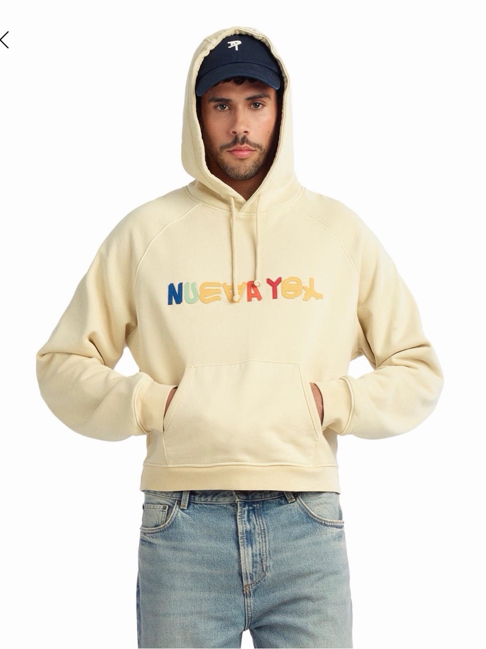 Zara Cream Hoodie with Multicolor 'NUEVAYOL' bad bunny